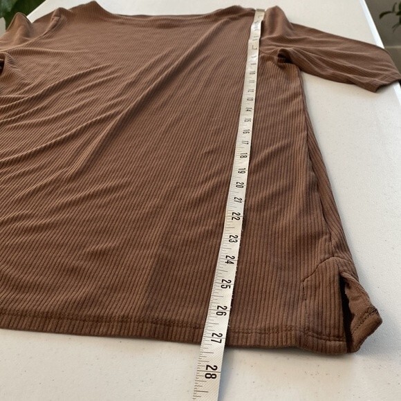 J Jill Wearever Ribbed Boat-Neck Brown Top Jersey Knit Tee Short Sleeve Normcore - Picture 11 of 14